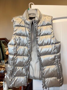 Talbots Shiny Silver Quilted Puffer Vest